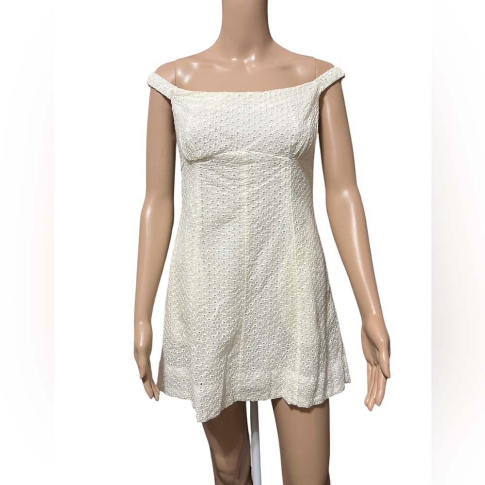 NWT Free People Size S Mini Dress Berry Kiss Eyelet Off-the-Shoulder $128